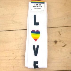 Pair of Love rainbow 🌈 & hearts 💕 white tube socks